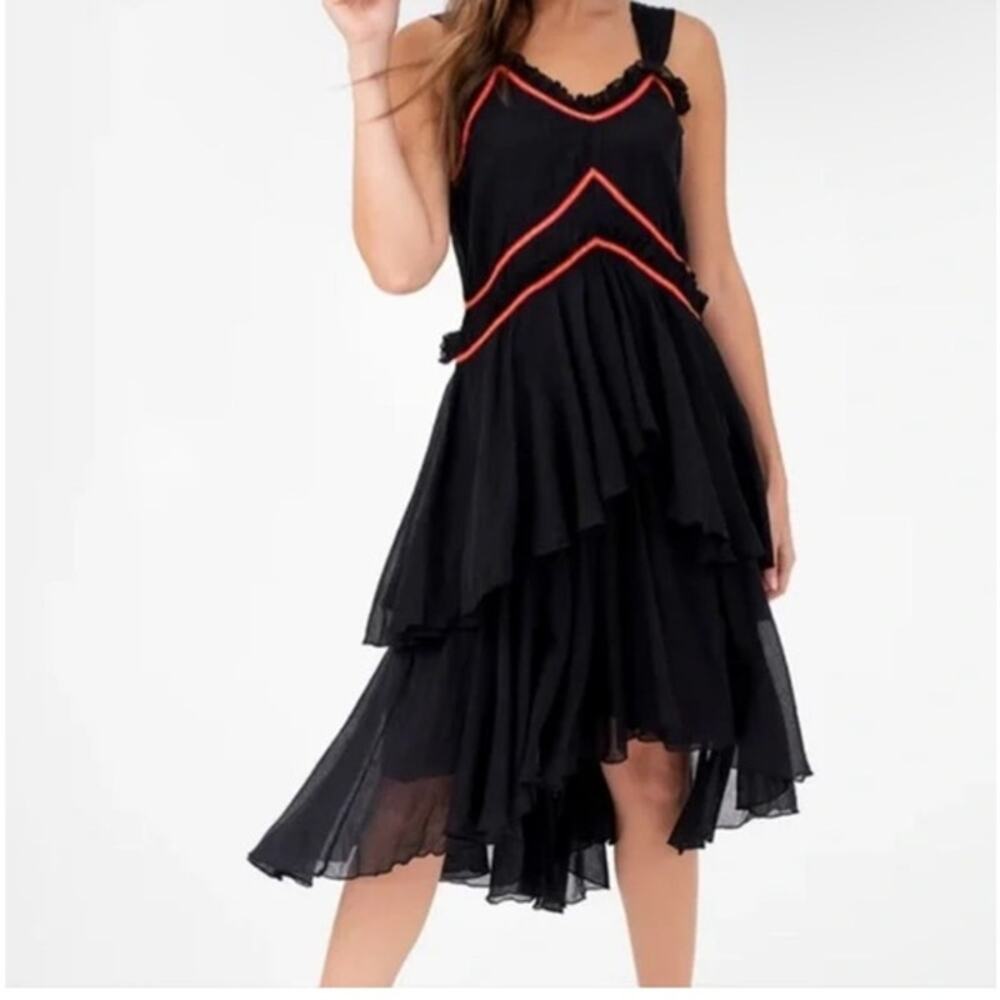 Pitusa Samba Dress 3 Bar XL XXL Black Neon Trim Asymmetrical Midi NWT